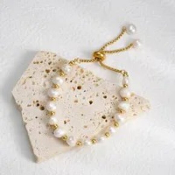 French Style Simple Style Round 304 Stainless Steel Freshwater Pearl 18K Gold Pl - Picture 2 of 4